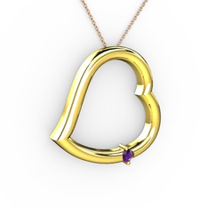 Kalpli Tektaş Kolye - Ametist 18 ayar altın kolye (40 cm rose altın rolo zincir) #q95bnd