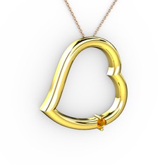 Kalpli Tektaş Kolye - Sitrin 18 ayar altın kolye (40 cm rose altın rolo zincir) #yhiyw5
