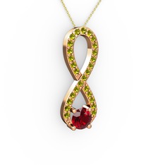 Garnet ve peridot 8 ayar rose altın kolye (40 cm gümüş rolo zincir)