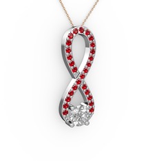 Swarovski ve garnet 14 ayar beyaz altın kolye (40 cm gümüş rolo zincir)