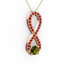 Peridot ve garnet 18 ayar rose altın kolye (40 cm altın rolo zincir)