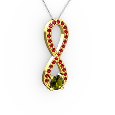 Peridot ve garnet 14 ayar altın kolye (40 cm beyaz altın rolo zincir)