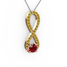 Garnet ve peridot 8 ayar rose altın kolye (40 cm gümüş rolo zincir)