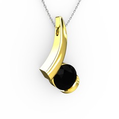 Modern Tektaş Kolye - Siyah zirkon 18 ayar altın kolye (40 cm beyaz altın rolo zincir) #154mwph