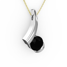 Modern Tektaş Kolye - Siyah zirkon 925 ayar gümüş kolye (40 cm gümüş rolo zincir) #19g932e