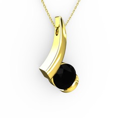 Modern Tektaş Kolye - Siyah zirkon 14 ayar altın kolye (40 cm altın rolo zincir) #iabnxc