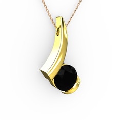 Modern Tektaş Kolye - Siyah zirkon 18 ayar altın kolye (40 cm rose altın rolo zincir) #lcu3ar