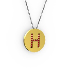 H Baş Harf Kolye - Garnet 14 ayar altın kolye (40 cm gümüş rolo zincir) #10rm74m