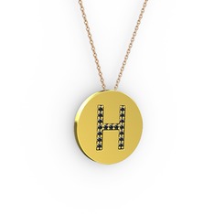 H Baş Harf Kolye - Siyah zirkon 925 ayar altın kaplama gümüş kolye (40 cm rose altın rolo zincir) #11ttiqa