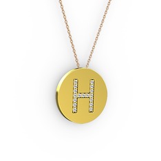 H Baş Harf Kolye - Pırlanta 14 ayar altın kolye (0.1496 karat, 40 cm rose altın rolo zincir) #11wdxnd