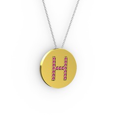 H Baş Harf Kolye - Rodolit garnet 8 ayar altın kolye (40 cm beyaz altın rolo zincir) #129r5n2