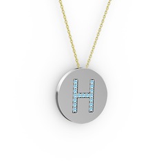 H Baş Harf Kolye - Akuamarin 925 ayar gümüş kolye (40 cm altın rolo zincir) #12eassu