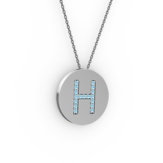 H Baş Harf Kolye - Akuamarin 14 ayar beyaz altın kolye (40 cm gümüş rolo zincir) #14qdqoz