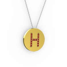 H Baş Harf Kolye - Garnet 925 ayar altın kaplama gümüş kolye (40 cm beyaz altın rolo zincir) #14v6bx