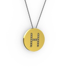 H Baş Harf Kolye - Dumanlı kuvars 14 ayar altın kolye (40 cm gümüş rolo zincir) #15anhy2