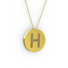 H Baş Harf Kolye - Dumanlı kuvars 8 ayar altın kolye (40 cm gümüş rolo zincir) #16qx0mm