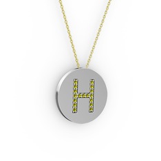 H Baş Harf Kolye - Peridot 14 ayar beyaz altın kolye (40 cm altın rolo zincir) #181uz7f