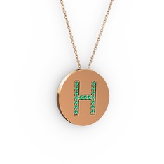 H Baş Harf Kolye - Yeşil kuvars 18 ayar rose altın kolye (40 cm gümüş rolo zincir) #18t1kwt