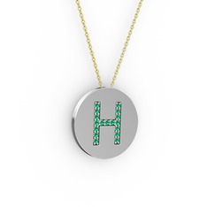 H Baş Harf Kolye - Yeşil kuvars 18 ayar beyaz altın kolye (40 cm altın rolo zincir) #19du8ll
