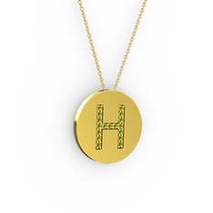 H Baş Harf Kolye - Peridot 14 ayar altın kolye (40 cm altın rolo zincir) #1bp4jwu