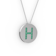 H Baş Harf Kolye - Yeşil kuvars 8 ayar beyaz altın kolye (40 cm beyaz altın rolo zincir) #1j4hlci