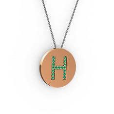 H Baş Harf Kolye - Yeşil kuvars 8 ayar rose altın kolye (40 cm gümüş rolo zincir) #1k0wmtw