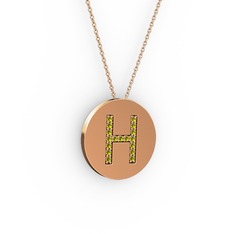 H Baş Harf Kolye - Peridot 18 ayar rose altın kolye (40 cm rose altın rolo zincir) #1llupj1