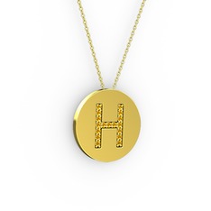 H Baş Harf Kolye - Sitrin 18 ayar altın kolye (40 cm altın rolo zincir) #1n2gi0f