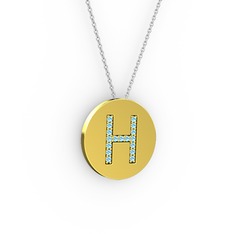H Baş Harf Kolye - Akuamarin 8 ayar altın kolye (40 cm beyaz altın rolo zincir) #1ng24q3