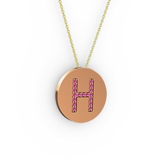 H Baş Harf Kolye - Rodolit garnet 8 ayar rose altın kolye (40 cm altın rolo zincir) #1owdpis
