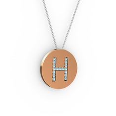 H Baş Harf Kolye - Akuamarin 14 ayar rose altın kolye (40 cm gümüş rolo zincir) #1vb15nk