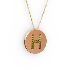H Baş Harf Kolye - Peridot 925 ayar rose altın kaplama gümüş kolye (40 cm altın rolo zincir) #1wmeuzh