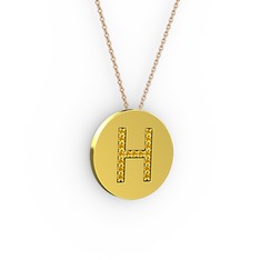 H Baş Harf Kolye - Sitrin 8 ayar altın kolye (40 cm rose altın rolo zincir) #1xzbh1b