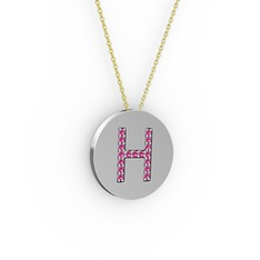 H Baş Harf Kolye - Rodolit garnet 925 ayar gümüş kolye (40 cm altın rolo zincir) #3xc452