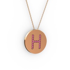 H Baş Harf Kolye - Rodolit garnet 925 ayar rose altın kaplama gümüş kolye (40 cm rose altın rolo zincir) #65p7by