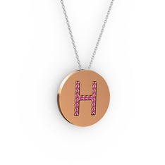 H Baş Harf Kolye - Rodolit garnet 925 ayar rose altın kaplama gümüş kolye (40 cm beyaz altın rolo zincir) #6ggf2z