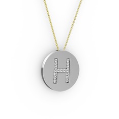 H Baş Harf Kolye - Beyaz zirkon 925 ayar gümüş kolye (40 cm altın rolo zincir) #83fy8d