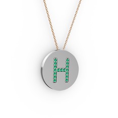 H Baş Harf Kolye - Yeşil kuvars 18 ayar beyaz altın kolye (40 cm rose altın rolo zincir) #kq5on1