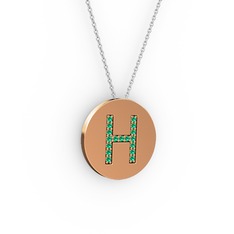 H Baş Harf Kolye - Yeşil kuvars 8 ayar rose altın kolye (40 cm beyaz altın rolo zincir) #mfxdm6