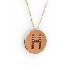 H Baş Harf Kolye - Garnet 18 ayar rose altın kolye (40 cm altın rolo zincir) #xg0nq8