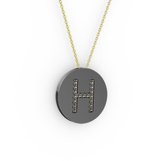 H Baş Harf Kolye - Dumanlı kuvars 925 ayar siyah rodyum kaplama gümüş kolye (40 cm altın rolo zincir) #zle8ey