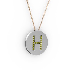 H Baş Harf Kolye - Peridot 925 ayar gümüş kolye (40 cm rose altın rolo zincir) #zsl3tb