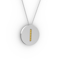 I Baş Harf Kolye - Sitrin 14 ayar beyaz altın kolye (40 cm gümüş rolo zincir) #129xin6