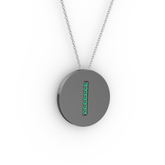 I Baş Harf Kolye - Yeşil kuvars 925 ayar siyah rodyum kaplama gümüş kolye (40 cm gümüş rolo zincir) #12afq8