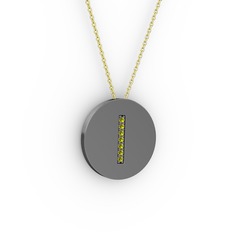 I Baş Harf Kolye - Peridot 925 ayar siyah rodyum kaplama gümüş kolye (40 cm altın rolo zincir) #1319xjl