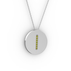 Peridot 8 ayar beyaz altın kolye (40 cm gümüş rolo zincir)