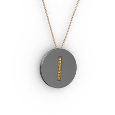 I Baş Harf Kolye - Sitrin 925 ayar siyah rodyum kaplama gümüş kolye (40 cm gümüş rolo zincir) #1b6klkc
