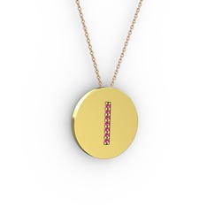 I Baş Harf Kolye - Rodolit garnet 925 ayar altın kaplama gümüş kolye (40 cm rose altın rolo zincir) #1hju0qt