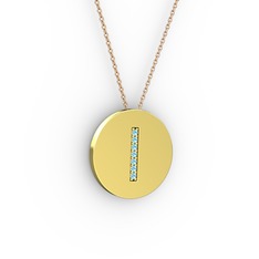 I Baş Harf Kolye - Akuamarin 925 ayar altın kaplama gümüş kolye (40 cm rose altın rolo zincir) #1iey0iu