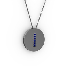 I Baş Harf Kolye - Lab safir 925 ayar siyah rodyum kaplama gümüş kolye (40 cm gümüş rolo zincir) #1lrzx8